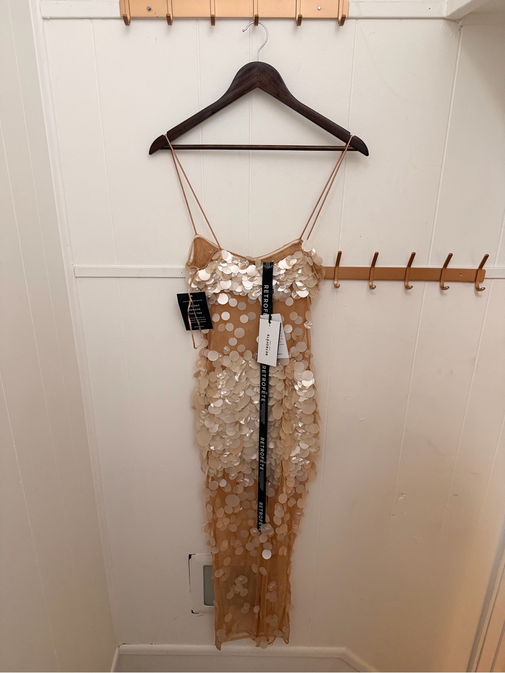 Retrofete Nude Gold Sequin Midi Dress - Picture 6 of 9